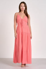 Spaghetti Strap Tiered Maxi Dress - Coral