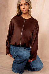 Janet Chocolate Faux Suede Bomber Jacket
