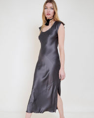 Slip Dress. Ankle-Grazer. Bias Silk Dress: Anthracite Grey