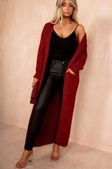 Arya Wine Hairy Knit Long Cardigan