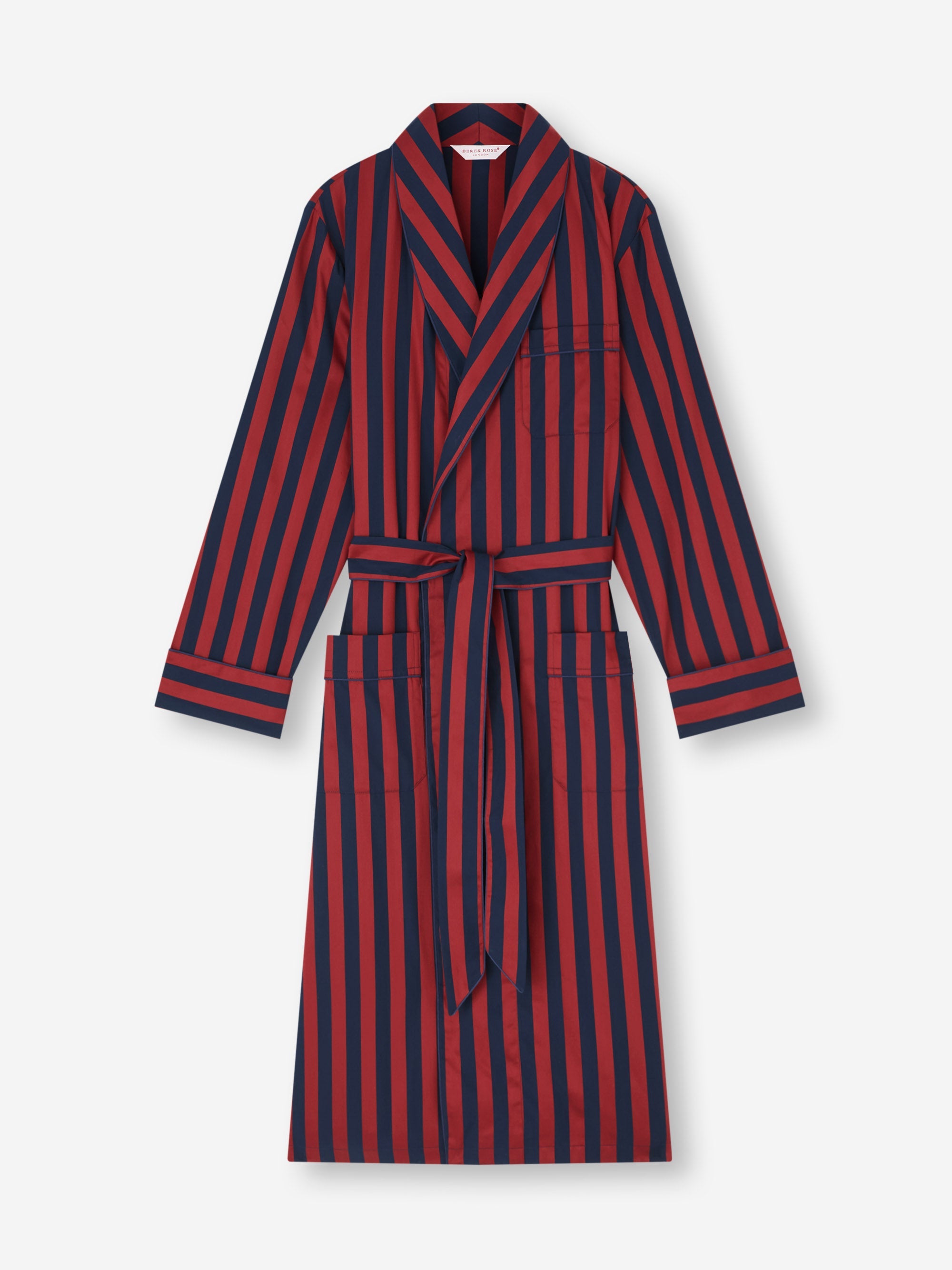 Men's Robe Royal Cotton Navy Blue & Red Stripe