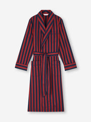 Men's Robe Royal Cotton Navy Blue & Red Stripe