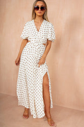 Noah Cream Polka Dot Cut Out Midi Dress
