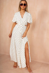 Noah Cream Polka Dot Cut Out Midi Dress