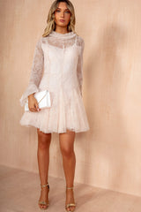 Orietta Pink Lace High Neck Dress