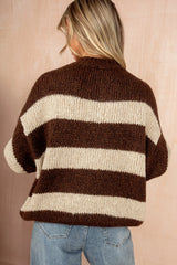 Zoe Chocolate Chunky Knit Stripe Jumper