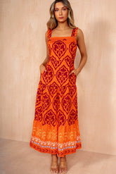 Danica Orange Boho Print Smock Dress