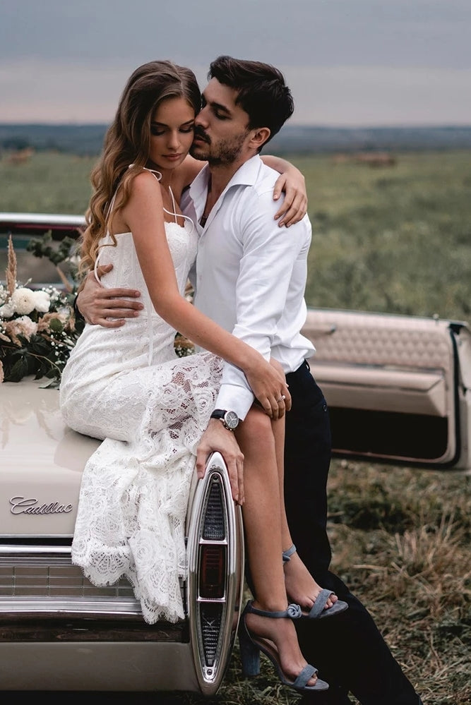 Mermaid Lace Wedding Dresses High Low Dancing Gowns ZW901