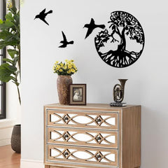 Árbol de la vida con tres pájaros, decoración de pared de metal.