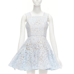 ALEX PERRY Kea powder blue lace full tulle fit flared dress UK8 S