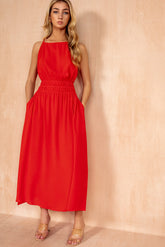 Freya Burnt Orange Racer Neck Midi Dress