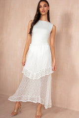 Maisie White Lace Frill Midi Skirt
