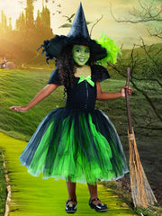 Girls Wicked Green Witch Costume Dress with Hat Mia Belle Girls