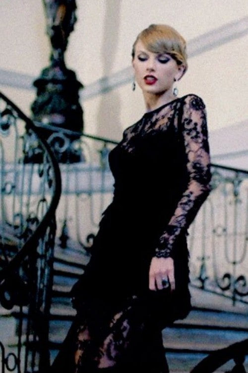 Black Taylor Swift Lace Dress Long Sleeves Prom Celebrity Formal Dress Blank Space