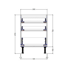 600mm 3 Drawer Hob Base Cabinet (2x Draws 175mm x 595mm) & 1x Draw (355mm x 595mm)