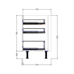 600mm 3 Drawer Hob Base Cabinet (2x Draws 175mm x 595mm) & 1x Draw (355mm x 595mm)