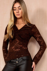 Julie Chocolate Lace Knot Front Top