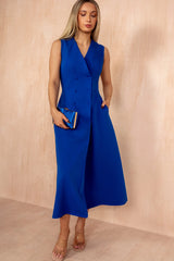 Hazel Royal Blue Tailored Sleeveless Midi Dress
