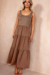 Casey Mocha Tiered Maxi Dress