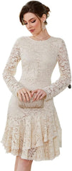 Neeno Women's Dresses Zip Back Layered Hem Lace Dress Dress for Women (Color : Beige, Size : Medium)