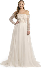 David's Bridal Off-The-Shoulder Tulle Corset A-Line Wedding Dress