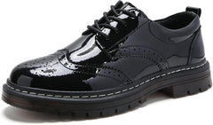 Womens Oxford Shoes Comfort Lace Up Slip Resistant Patent Leather Dress Shoes