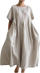 Womens Maxi Dress with Pockets Flowy Oversized Baggy Cotton Dresses Summer Casual Loose Long Dress