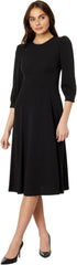 Calvin Klein Scuba Crepe Midi A-Line Dress with Puckered 3/4 Sleeves