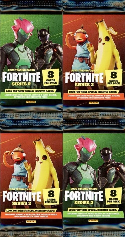 2020 Panini FORTNITE Trading Cards Series 2 Collection of FOUR(4) Factory Sealed Packs with 32 Cards! Look for Holofoil & Optichrome Holo Parallels, Legendary, New Outfits & Map Cards!