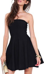 SEMATOMALA Women's Fit and Flare Tube Dress Strapless Off Shoulder Party Club Cocktail Flowy Skater Dresses