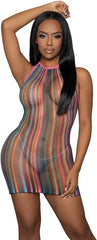 Be Wicked Women's Striped Fishnet Mini Dress