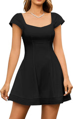 URYIAO Summer Cap Sleeve Mini Dress Cute Sweetheart Neckline Flowy A Line Short Graduation Dresses for Women