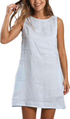 Women's 100% Linen Sleeveless Crewneck Tank Mini Dresses