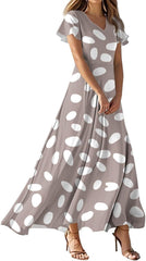 Cute Floral Maxi Dresses for Women 2025 Flowy Short Sleeve Chiffon Dress Summer Casual Prom Beach Clothes Easter Dress