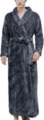 Men Full Length Dressing Gown,Warm Robes Fleece Soft Towelling Bathrobe Fluffy Long Housecoat for Winter