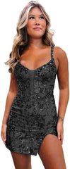 Sequin Homecoming Dresses for Teens Sparkly Tight Spaghetti Straps Short Prom Dresses 2024 Cocktail Party Dress