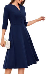 DRESSTELLS Cocktail Dress, Winter Formal Wedding Guest Dresses for Women, Long Sleeve Modest Holiday Party Prom Audrey Hepburn Evening Dress Navy 2XL