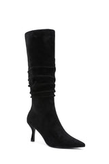 Amanza Black Suedette Knee High Boots
