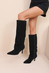 Audrey Black Suedette Knee High Boots