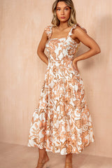 Kimber Peach Boho Floral Smock Dress