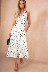 Dakota Cream Polka Dot Halter Neck Midi Dress