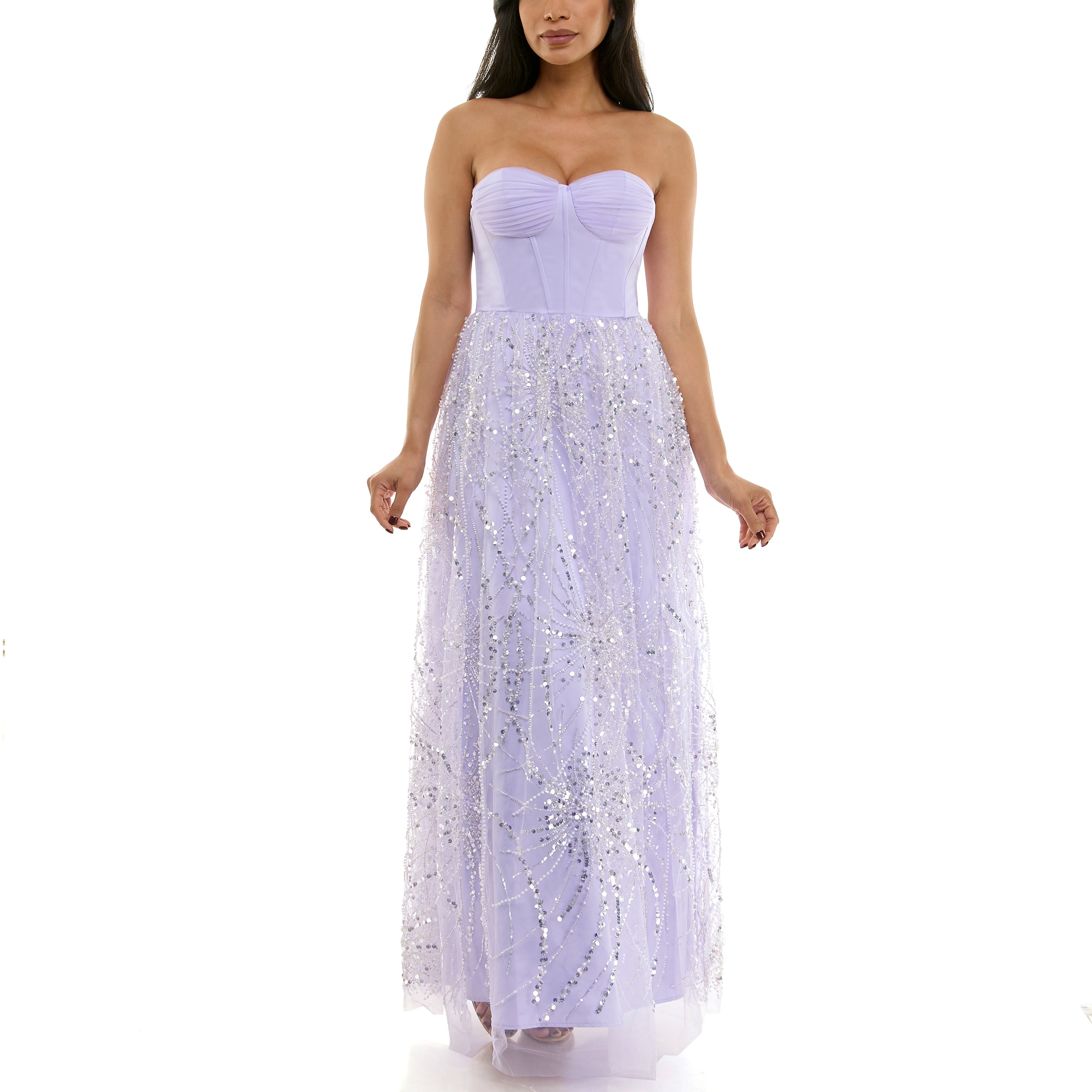 VIOLET WEEKEND JUNIORS' SEQUIN PEARL CORSET GOWN