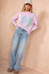 Zayla Pink Knit Argyle Jumper