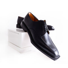 Emeraldi Mens Black Square Toe Lace-up Oxford Calfskin Leather Italian Dress Shoes