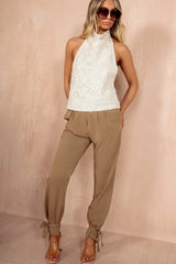 Elise Cream Sequin Halterneck Top