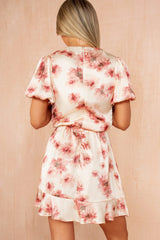 Zara Blush Floral Puff Sleeve Satin Dress