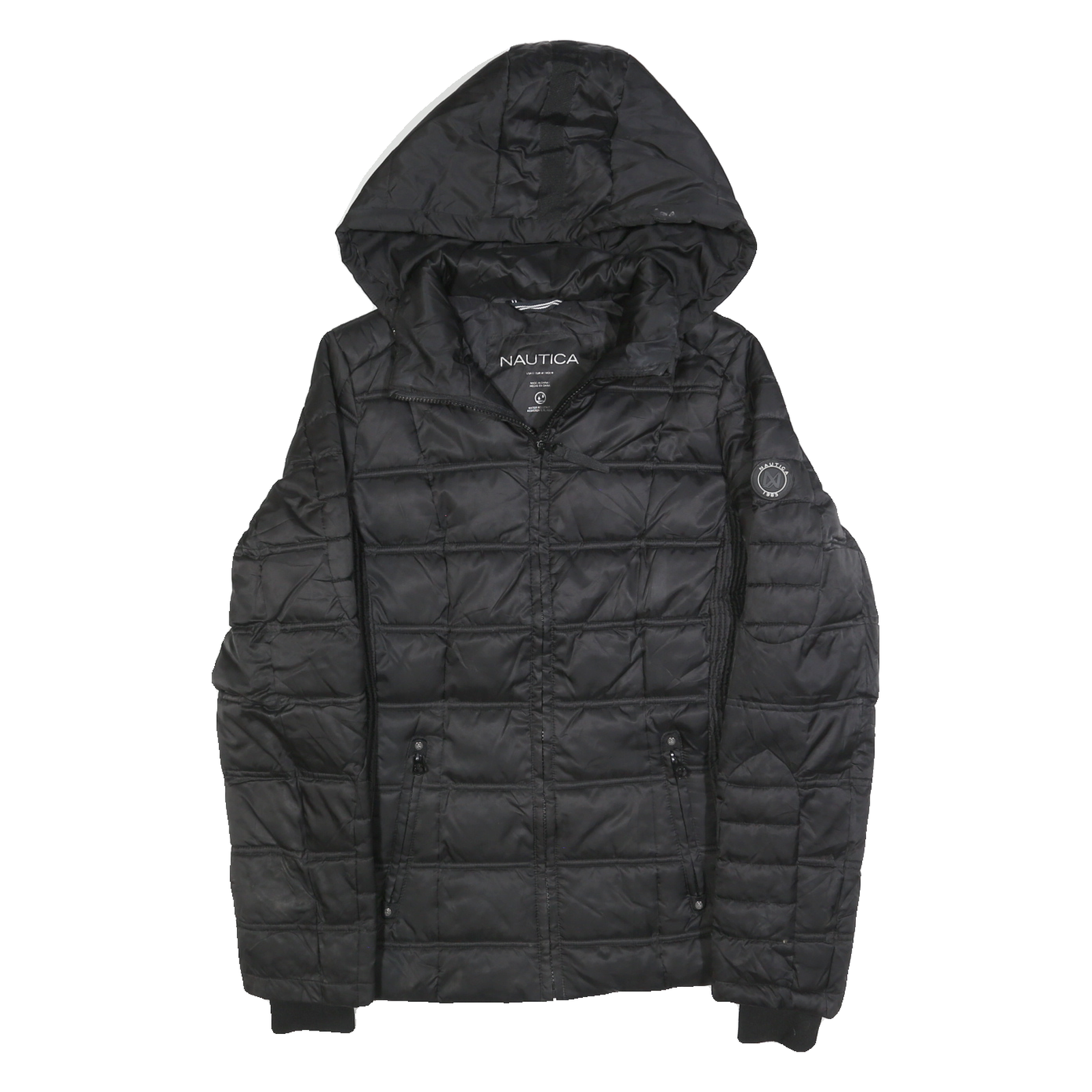 NAUTICA Womens Black Hooded Jacket S Polyester Quilted Zip Up Puffer Hooded