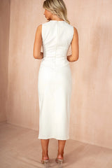 Emery Cream Button Detail Midi Dress