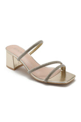 Kara Gold Diamante Block Heeled Mules