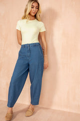 Roisin Blue Cotton Barrel Trousers